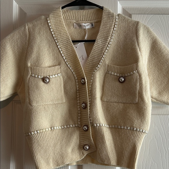 Sweaters - Cream Cardigan with Pearl Buttons
